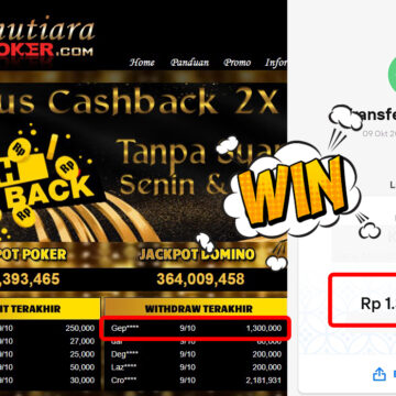 Bukti Withdraw ( 1,300,000,-) Member Setia Mutiarapoker