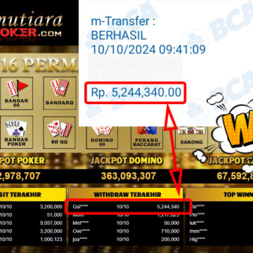 Bukti Withdraw ( 5,244,340,-) Member Setia Mutiarapoker