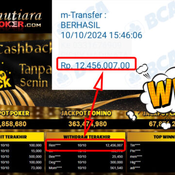 Bukti Withdraw ( 12,456,007,-) Member Setia Mutiarapoker