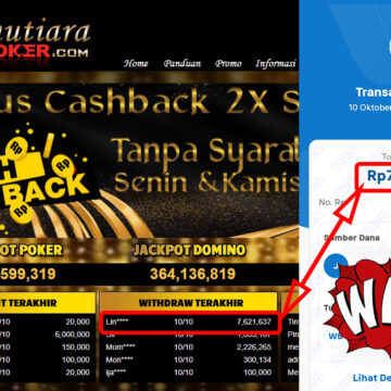 Bukti Withdraw ( 7,621,637,-) Member Setia Mutiarapoker