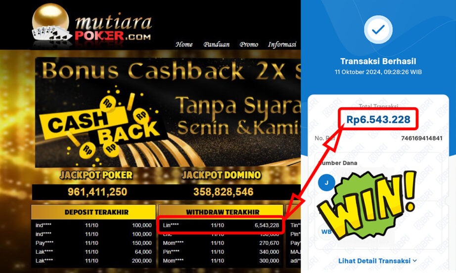 Bukti Withdraw ( 6,543,228,-) Member Setia Mutiarapoker