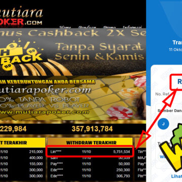 Bukti Withdraw ( 5,751,534,-) Member Setia Mutiarapoker