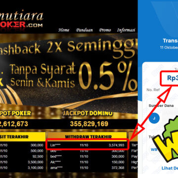 Bukti Withdraw ( 3,574,993,-) Member Setia Mutiarapoker