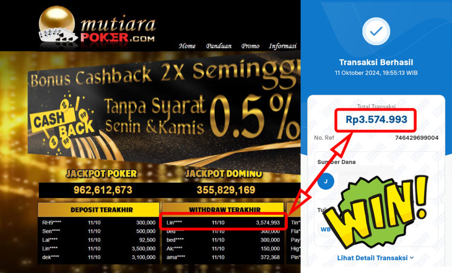 Bukti Withdraw ( 3,574,993,-) Member Setia Mutiarapoker