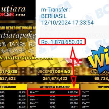 Bukti Withdraw ( 1,878,650,-) Member Setia Mutiarapoker