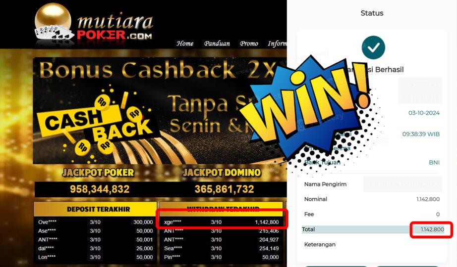 Bukti Withdraw ( 1,142,800,-) Member Setia MutiarapokerBukti Withdraw ( 1,142,800,-) Member Setia Mutiarapoker