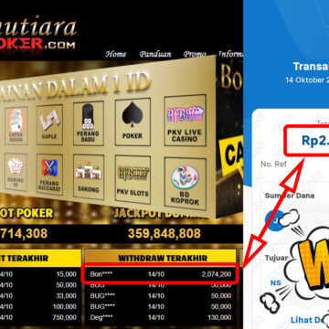 Bukti Withdraw ( 2,074,200,-) Member Setia Mutiarapoker