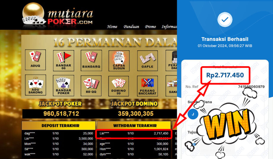 Bukti Withdraw ( 2,717,450,-) Member Setia Mutiarapoker