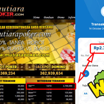 Bukti Withdraw ( 2,700,000,-) Member Setia Mutiarapoker