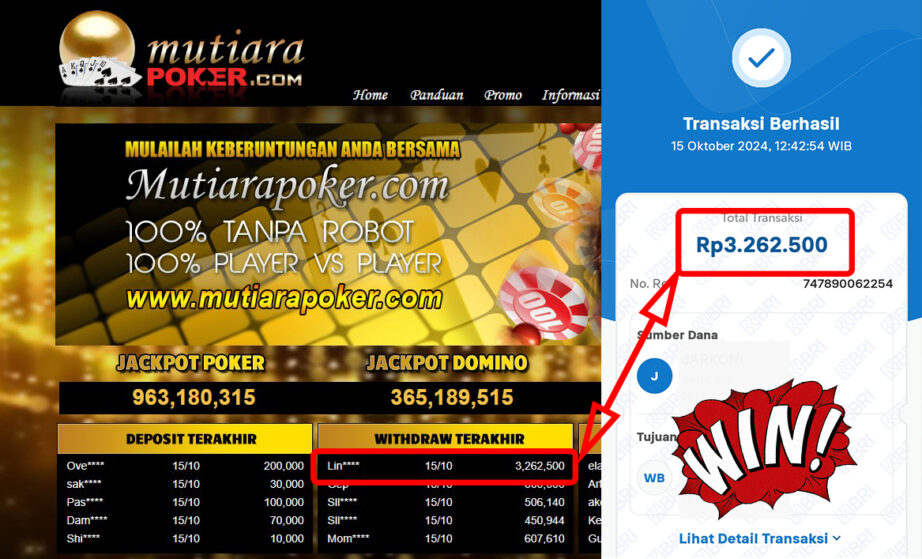 Bukti Withdraw ( 3,262,500,-) Member Setia Mutiarapoker