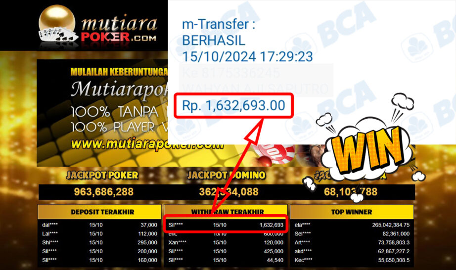 Bukti Withdraw ( 1,632,693,-) Member Setia Mutiarapoker