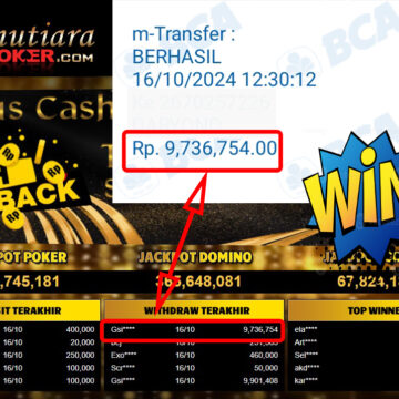 Bukti Withdraw ( 9,736,754,-) Member Setia Mutiarapoker