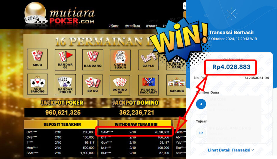 Bukti Withdraw ( 4,028,883,-) Member Setia Mutiarapoker