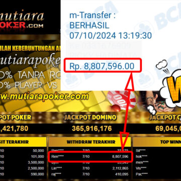 Bukti Withdraw ( 8,807,596,-) Member Setia Mutiarapoker