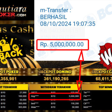 Bukti Withdraw ( 5,000,000,-) Member Setia Mutiarapoker