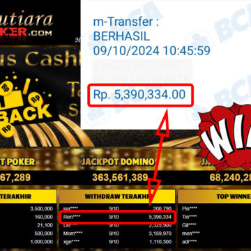 Bukti Withdraw ( 5,390,334,-) Member Setia Mutiarapoker