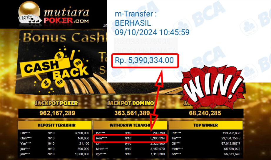 Bukti Withdraw ( 5,390,334,-) Member Setia Mutiarapoker