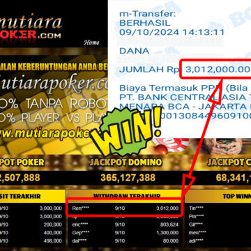 Bukti Withdraw ( 3,012,000,-) Member Setia Mutiarapoker