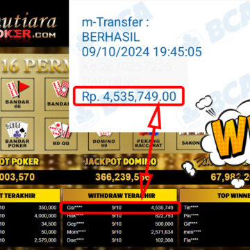 Bukti Withdraw ( 4,535,749,-) Member Setia Mutiarapoker