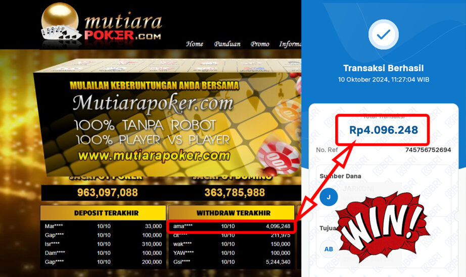 Bukti Withdraw ( 4,096,248,-) Member Setia Mutiarapoker