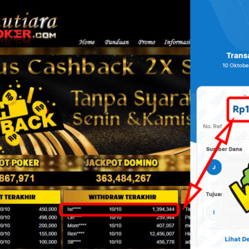 Bukti Withdraw ( 1,394,344,-) Member Setia Mutiarapoker