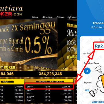 Bukti Withdraw ( 2,306,467,-) Member Setia Mutiarapoker