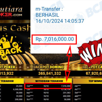 Bukti Withdraw ( 7,016,000,-) Member Setia Mutiarapoker