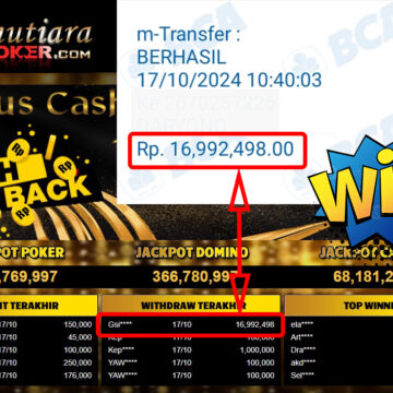 Bukti Withdraw ( 16,992,498,-) Member Setia Mutiarapoker