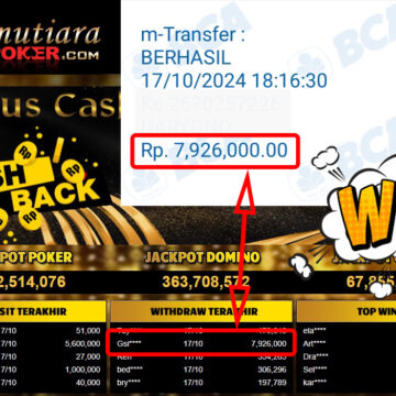 Bukti Withdraw ( 7,926,000,-) Member Setia Mutiarapoker