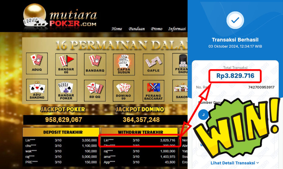 Bukti Withdraw ( 3,829,716,-) Member Setia Mutiarapoker