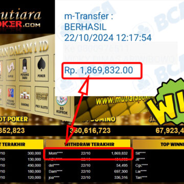 Bukti Withdraw ( 1,869,832,-) Member Setia Mutiarapoker