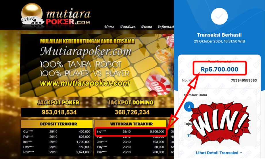 Bukti Withdraw ( 5,700,000,-) Member Setia Mutiarapoker