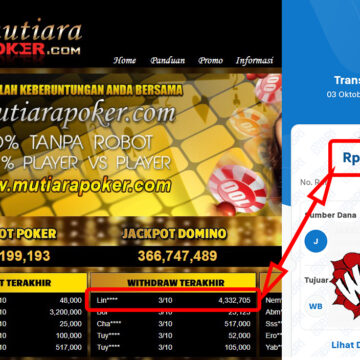 Bukti Withdraw ( 4,332,705,-) Member Setia Mutiarapoker