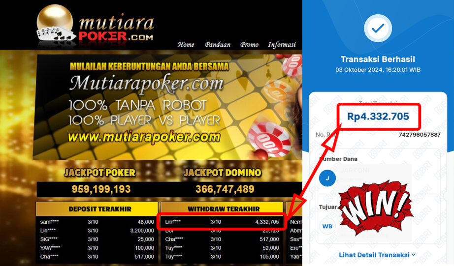 Bukti Withdraw ( 4,332,705,-) Member Setia Mutiarapoker