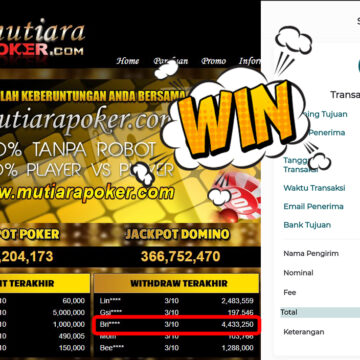 Bukti Withdraw ( 4,433,250,-) Member Setia Mutiarapoker