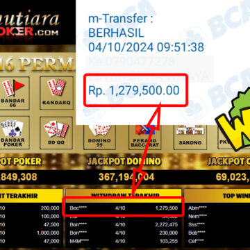 Bukti Withdraw ( 1,279,500,-) Member Setia Mutiarapoker