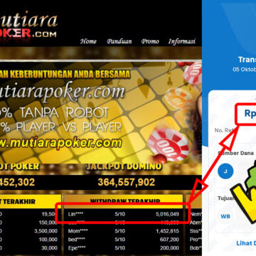 Bukti Withdraw ( 5,016,049,-) Member Setia Mutiarapoker