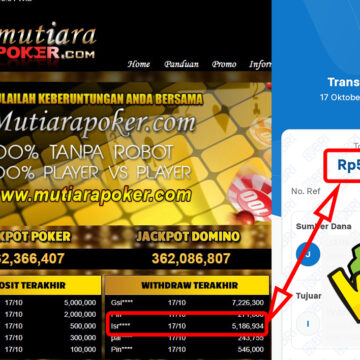 Bukti Withdraw ( 5,186,934,-) Member Setia Mutiarapoker