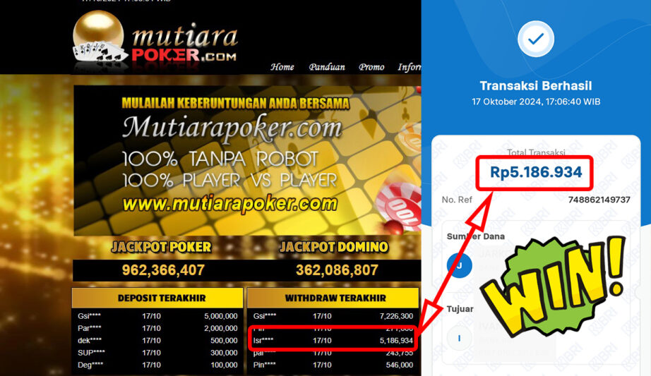 Bukti Withdraw ( 5,186,934,-) Member Setia Mutiarapoker