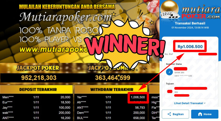 Bukti Withdraw ( 1.006.500,-) Member Setia Mutiarapoker