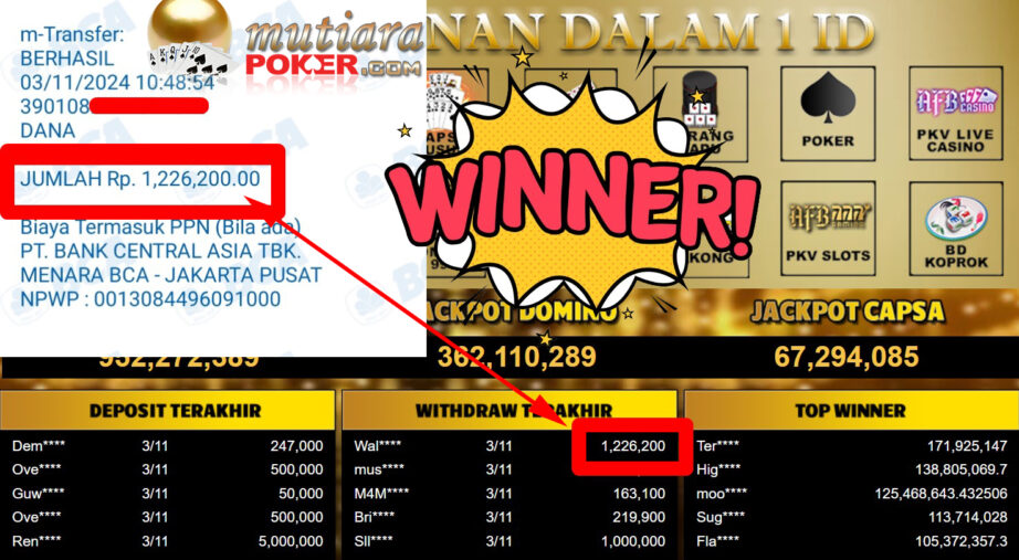 Bukti Withdraw ( 1.226.200,-) Member Setia Mutiarapoker