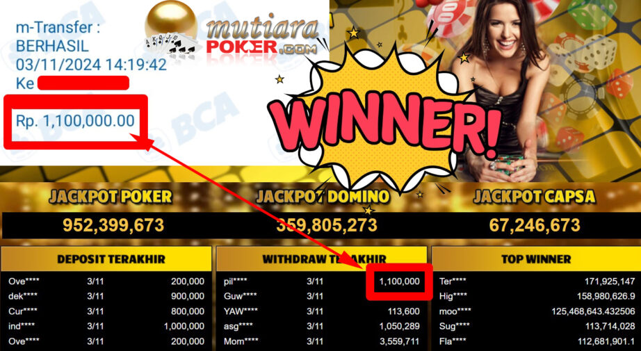 Bukti Withdraw ( 1.100.000,-) Member Setia Mutiarapoker