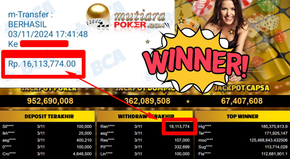 Bukti Withdraw ( 16.113.774,-) Member Setia Mutiarapoker