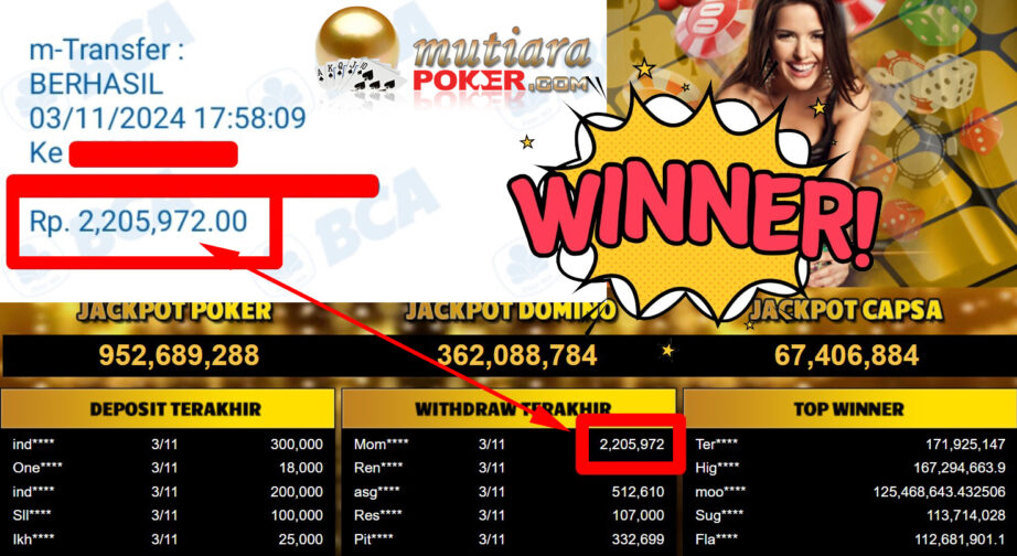 Bukti Withdraw ( 2.205.972,-) Member Setia Mutiarapoker