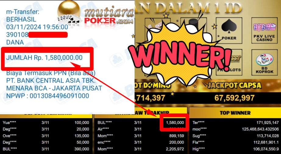 Bukti Withdraw ( 1.580.000,-) Member Setia Mutiarapoker