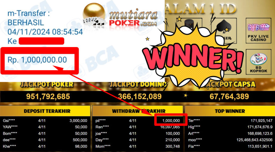 Bukti Withdraw ( 1.000.000,-) Member Setia Mutiarapoker