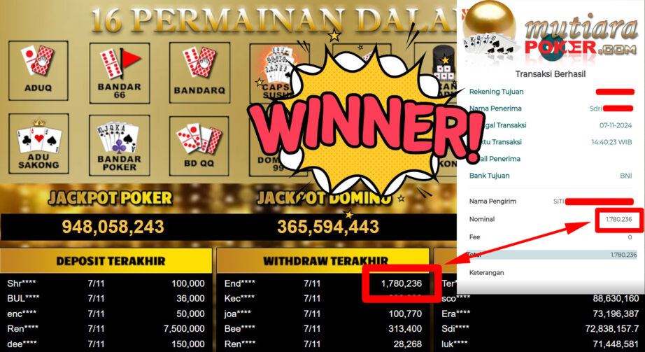 Bukti Withdraw ( 1.780.236,-) Member Setia Mutiarapoker