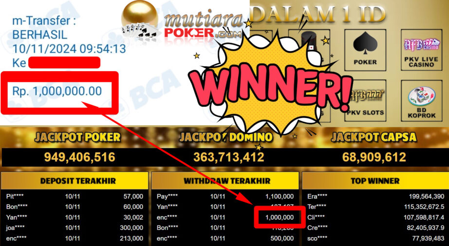 Bukti Withdraw ( 1.000.000,-) Member Setia Mutiarapoker