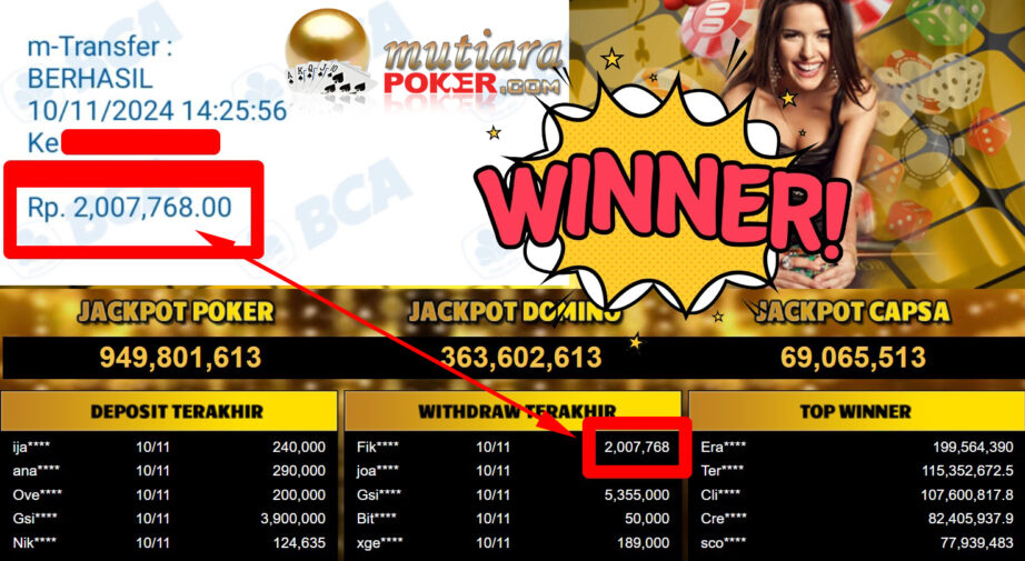 Bukti Withdraw ( 2.007.768,-) Member Setia Mutiarapoker