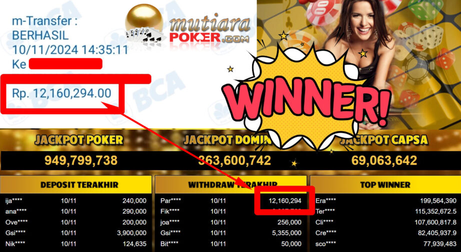 Bukti Withdraw ( 12.160.294,-) Member Setia Mutiarapoker